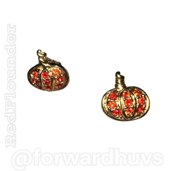 Avon Gold Tone Halloween Pumpkin Rhinestone Earrings EUC - Picture 5 of 10